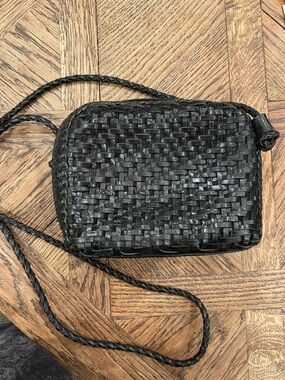 LJD Black Leather Woven Crossbody Bag